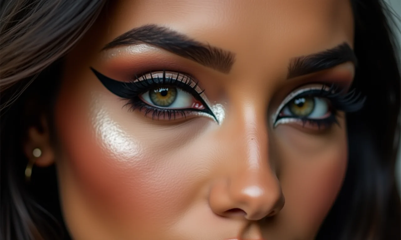 Close-up de um delineado gatinho marcante em uma mulher brasileira.