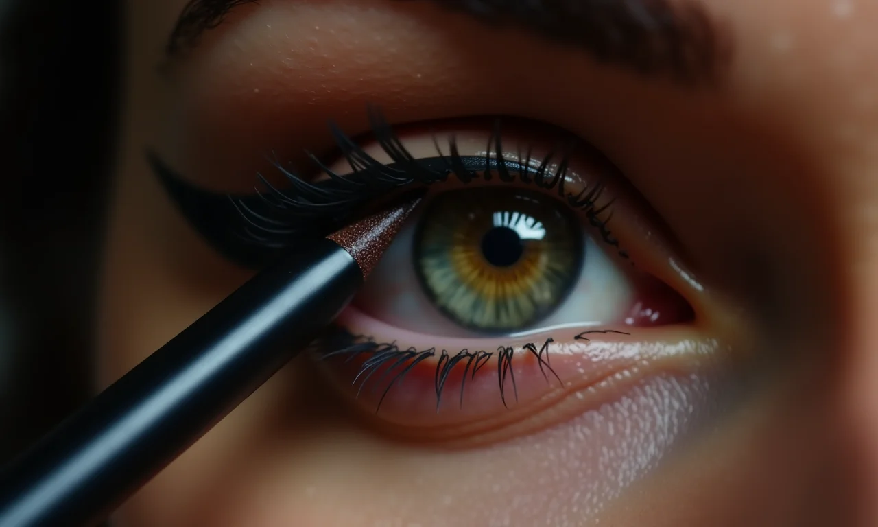 Close-up de um delineado gatinho perfeito para o estilo dark coquette.