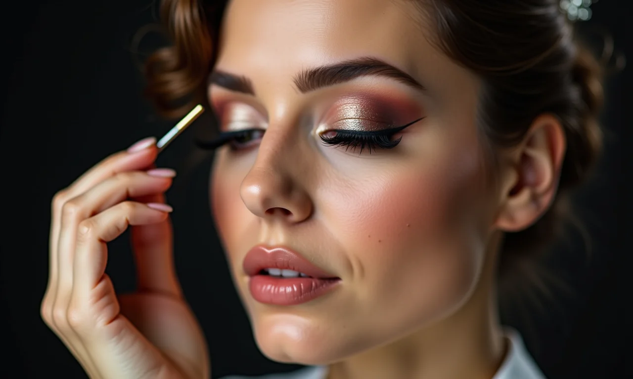 Colocando cílios postiços para um toque extra de drama.