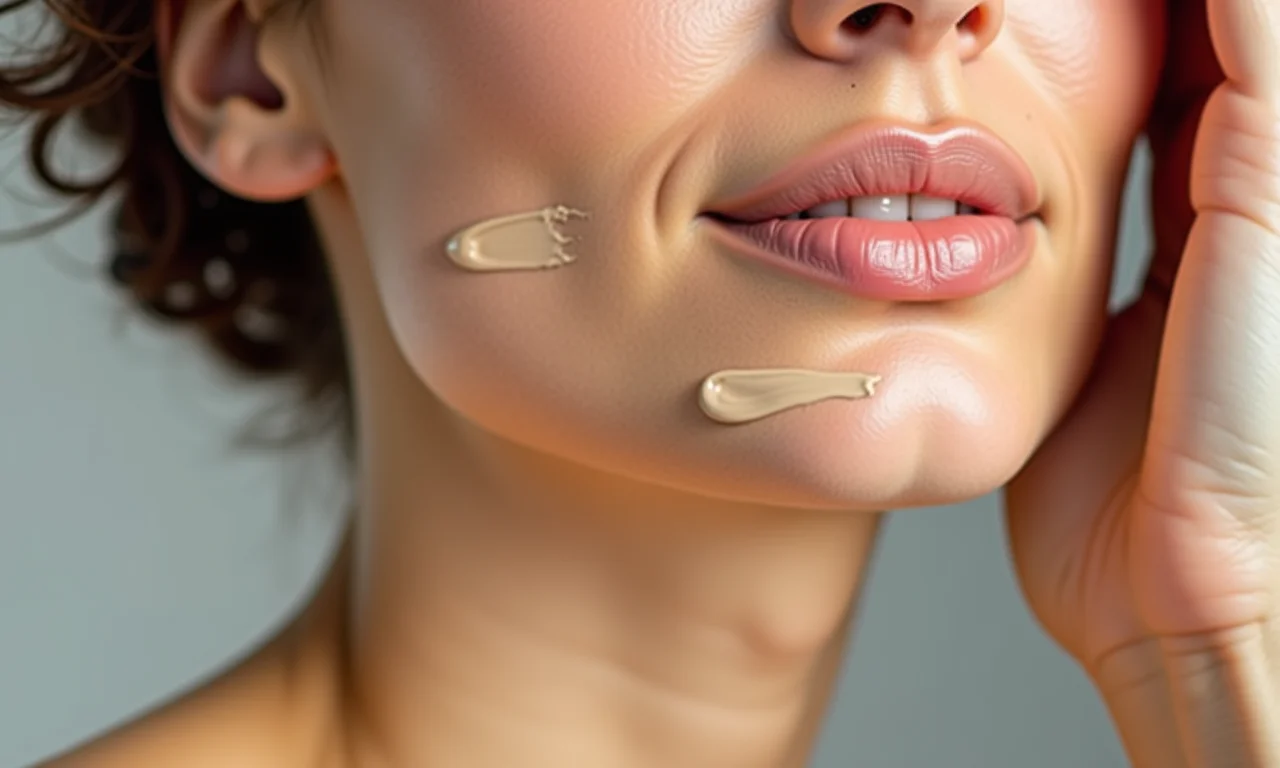 Comparando tons de base no rosto.