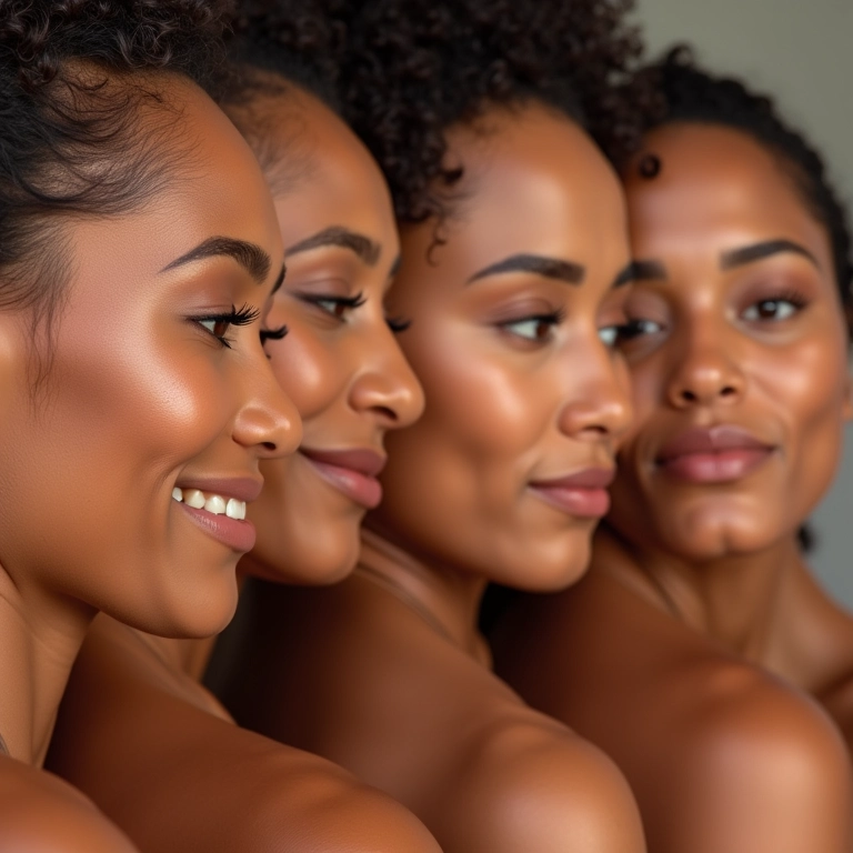 Comparativo de tons de bronzer para diferentes tons de pele.