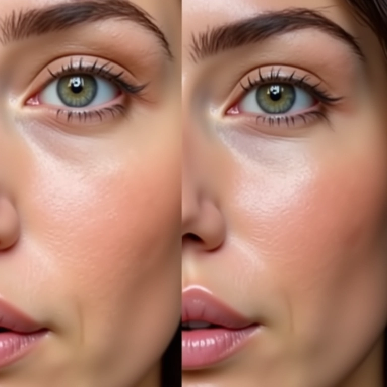 Comparativo: poros visíveis antes e diminuição após uso do CC Cream.