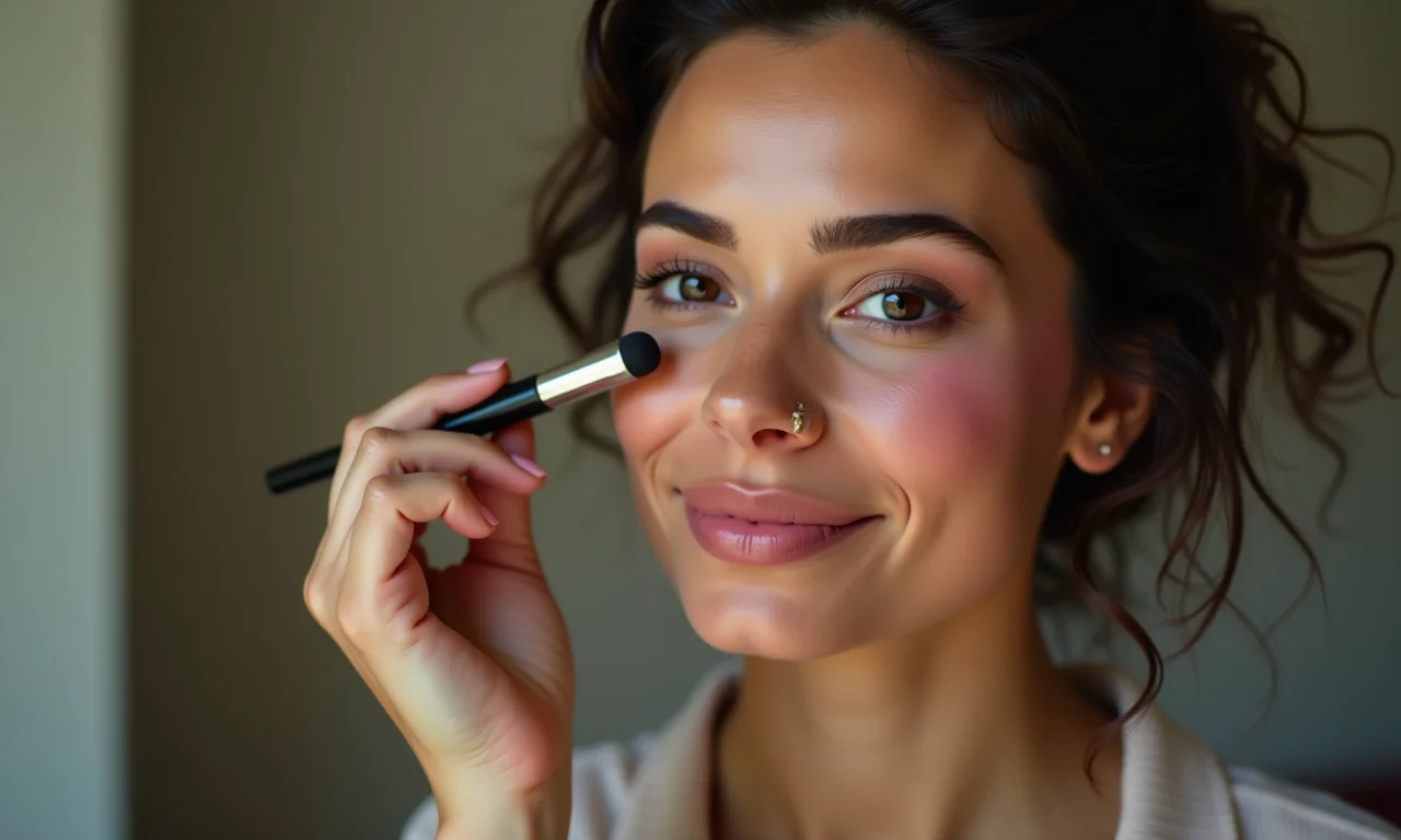 Contorno e blush definindo o rosto para a maquiagem estilo anos 60.