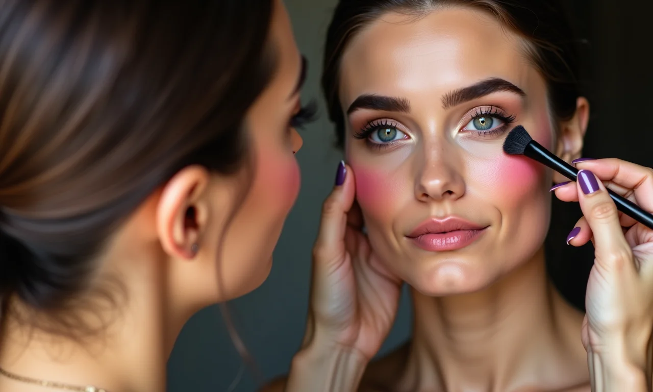 Contorno e blush para harmonizar a maquiagem foxy eyes no rosto de uma mulher.