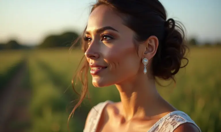 Convidada de casamento com maquiagem leve e elegante em um casamento diurno.