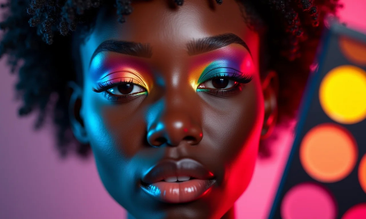 Cores neon vibrantes em maquiagem para pele negra.