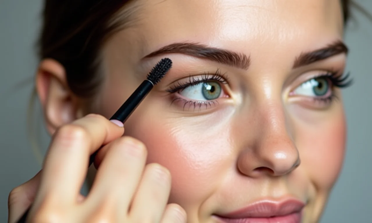Corrigindo as sobrancelhas com lápis e escova.