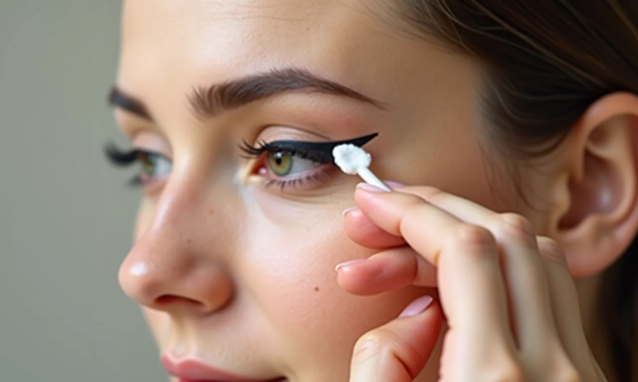 Corrigindo erros de delineado com cotonete: retoques para um visual perfeito.