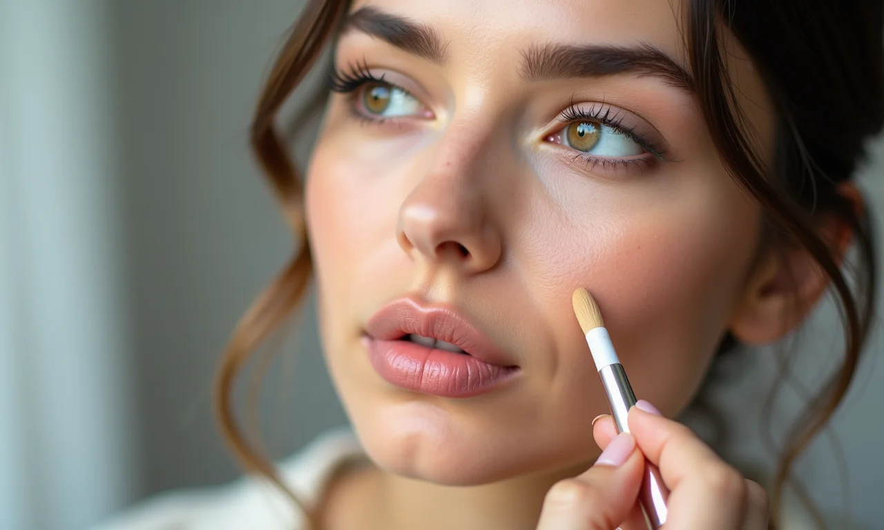 Corrigindo imperfeições ao redor dos lábios com corretivo.