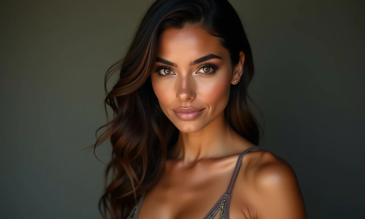 Debutante com contorno facial e roupa estilosa.