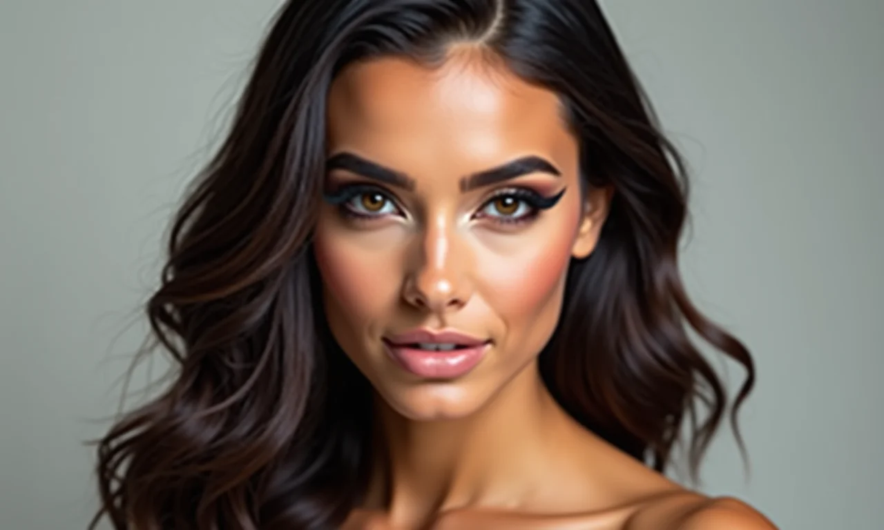 Debutante com delineado gatinho e olhar confiante.