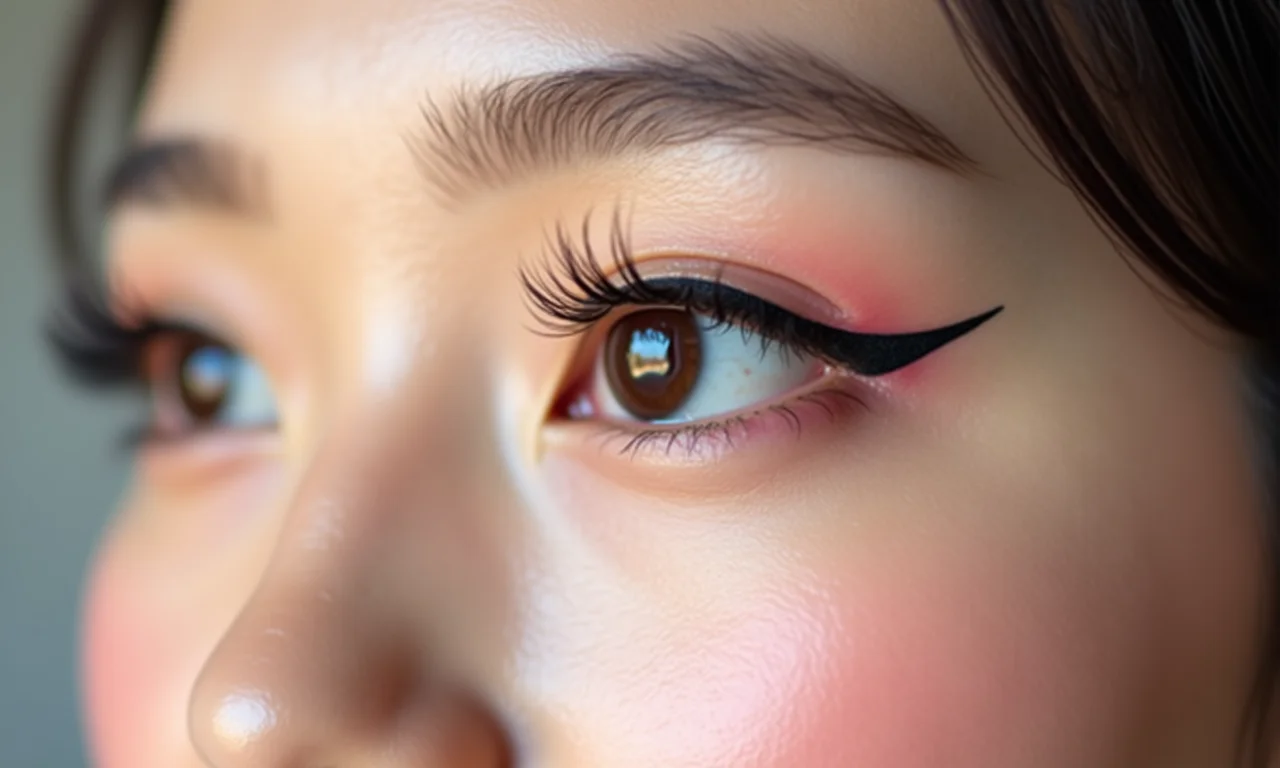 Delineado 'asa de anjo' para um olhar mágico kawaii.