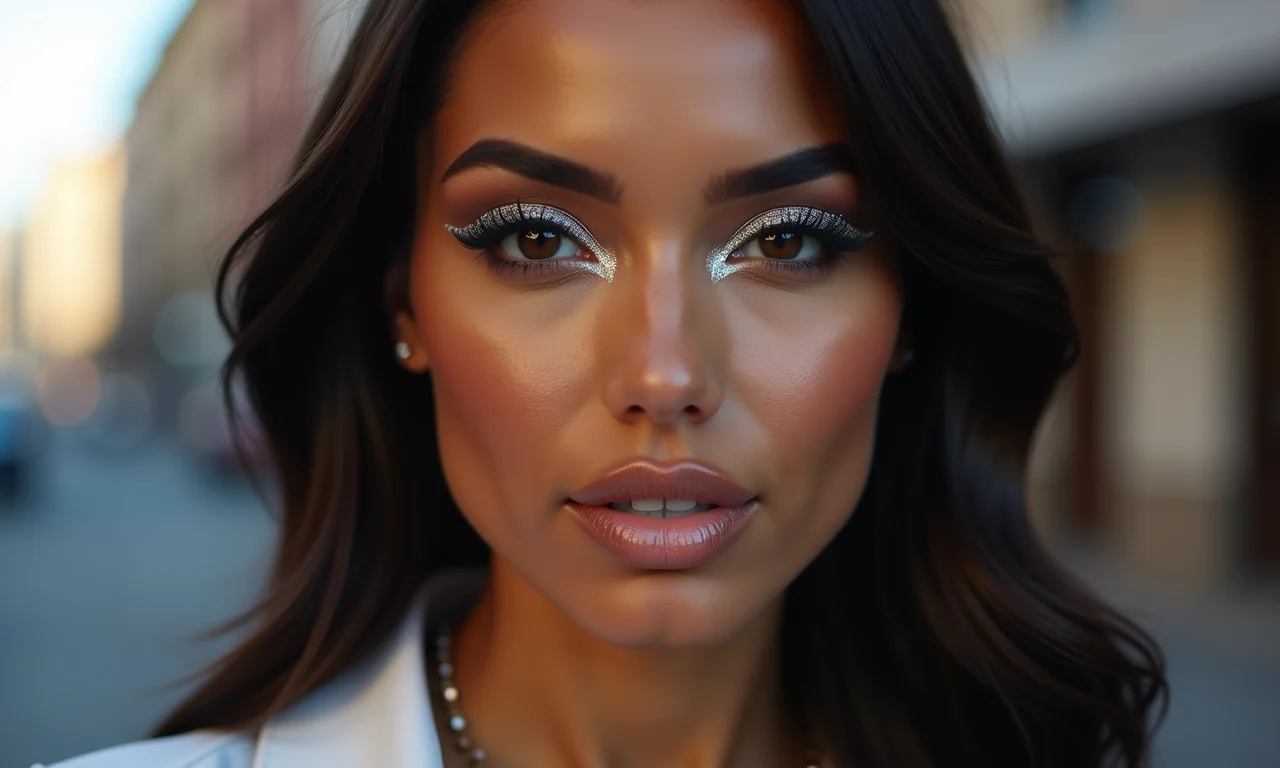 Delineado com glitter prata para um visual moderno.