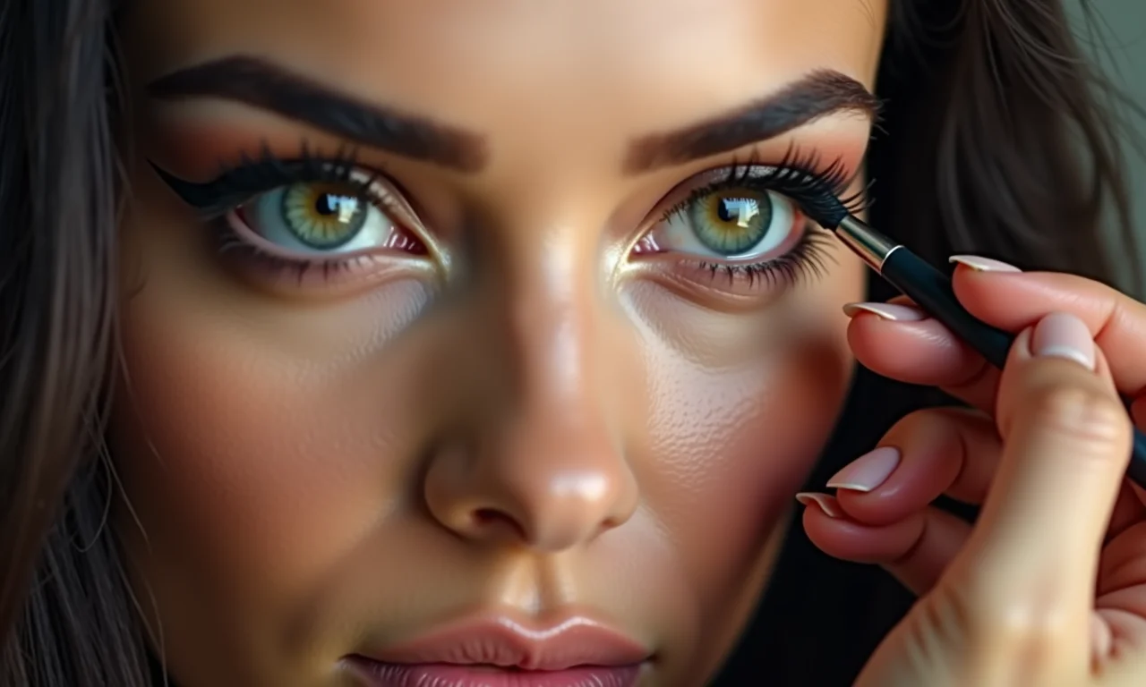 Delineado gatinho impecável em olhos dramáticos.