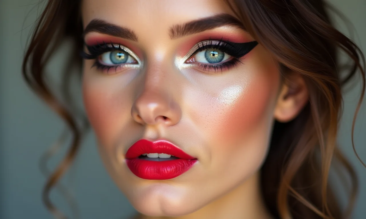 Delineado gatinho invertido combinado com outros elementos da maquiagem.