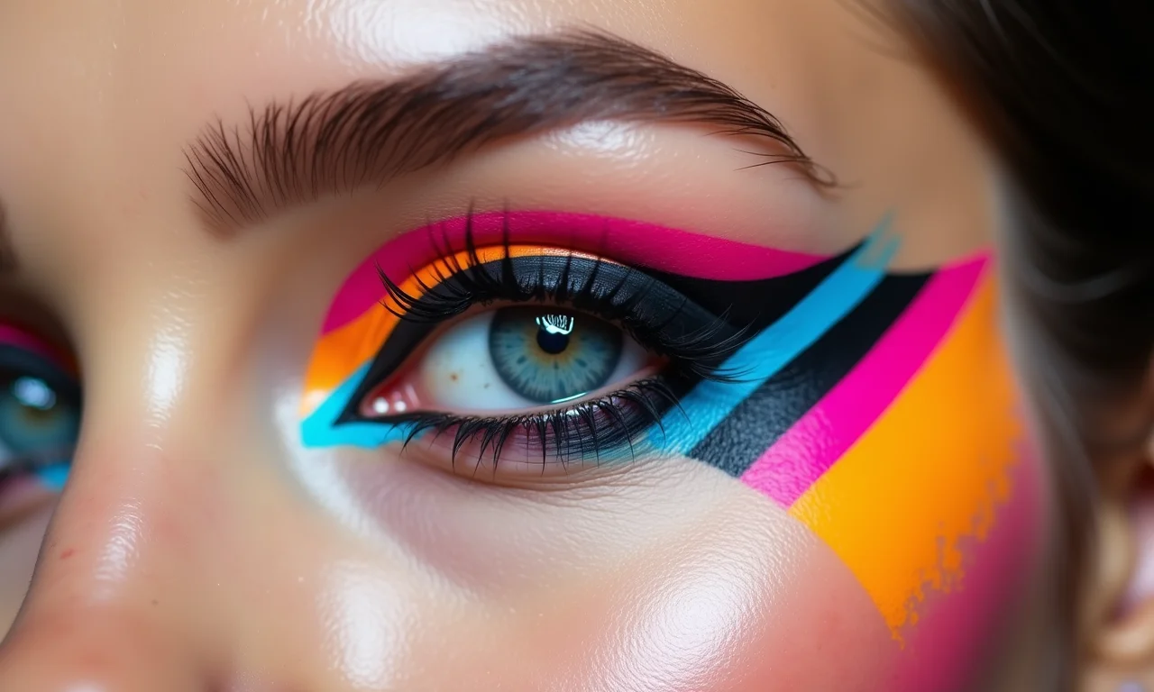 Delineado gráfico com formas geométricas coloridas.