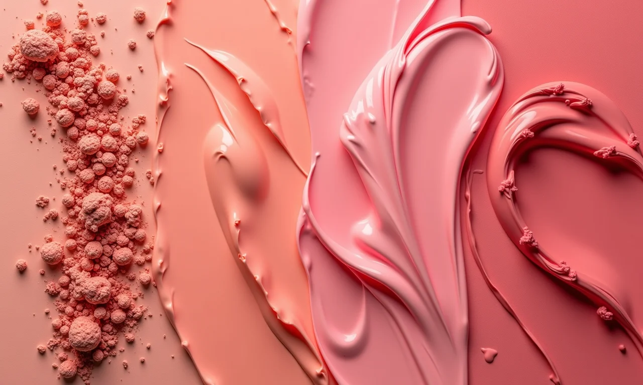 Diferentes texturas de blush: pó, creme e líquido.