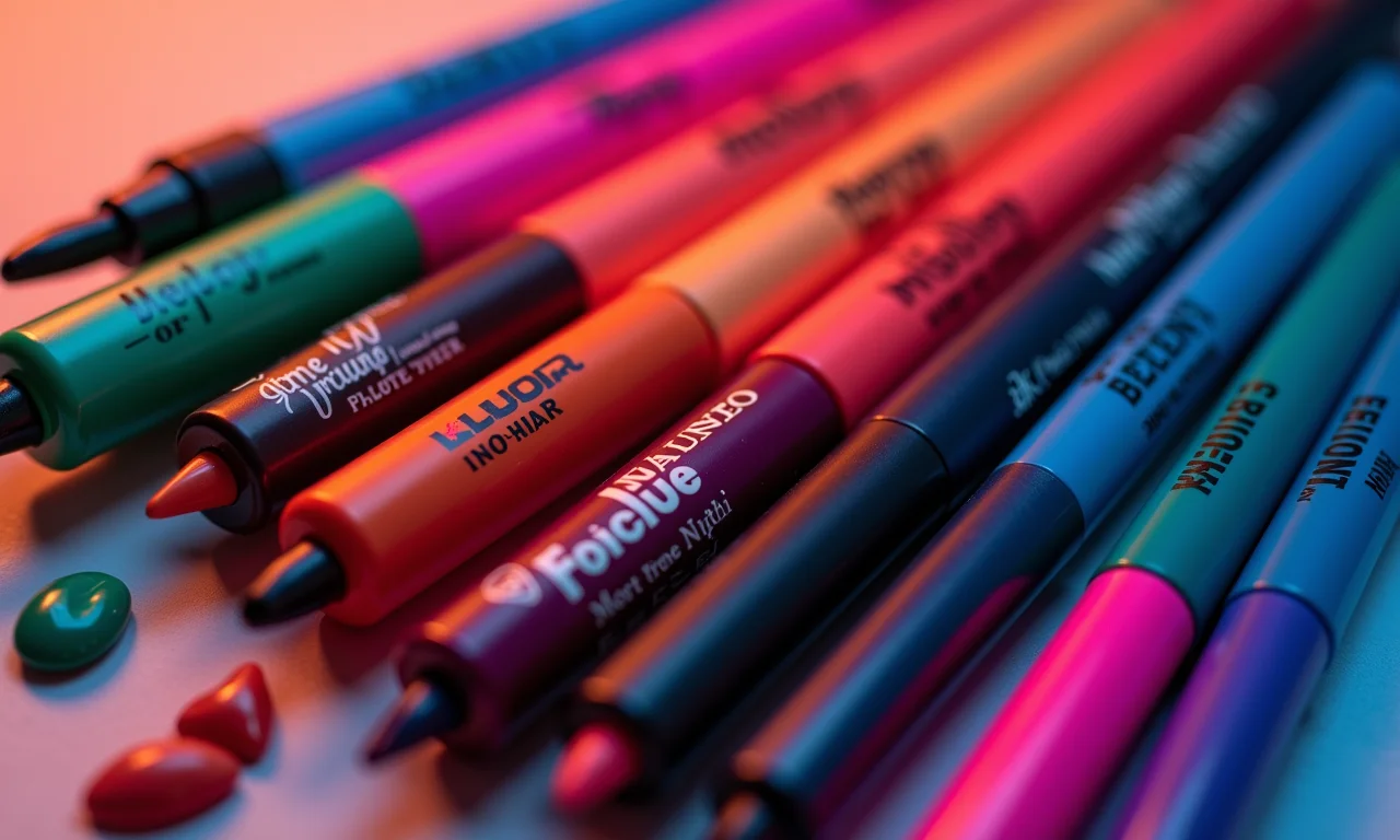 Diversas marcas e tons de delineador colorido neon.