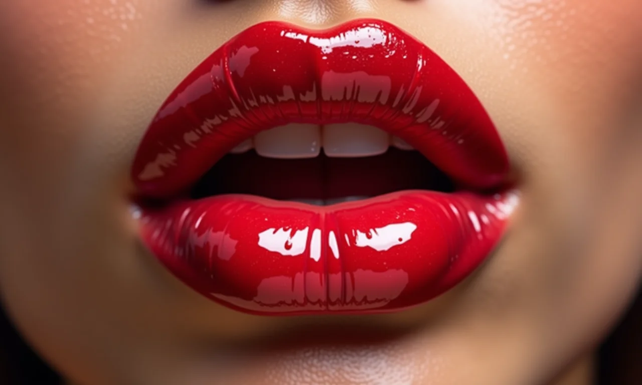 Efeito molhado nos lábios com gloss.