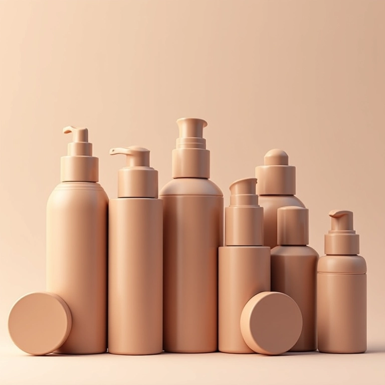 Embalagens de bases matte natural: pump, tubo e compacta.