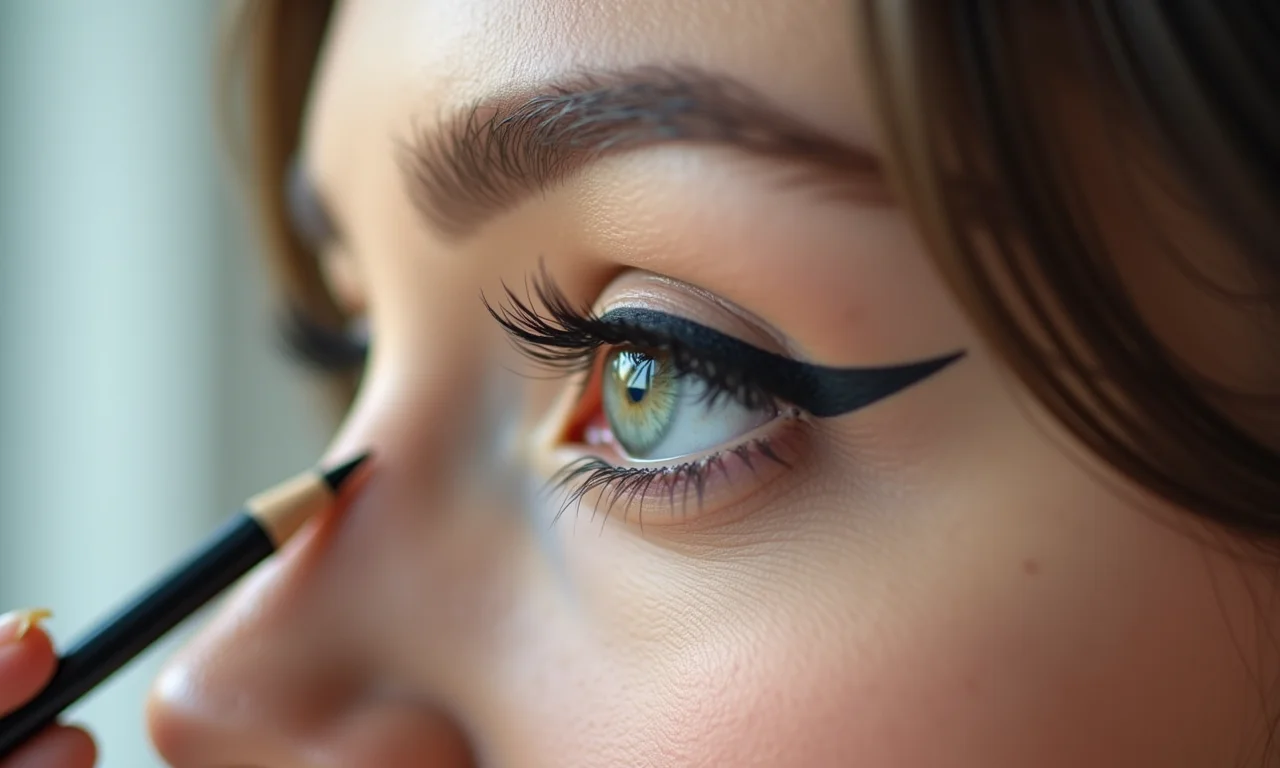 Esboçando o delineado com lápis antes da aplicação.