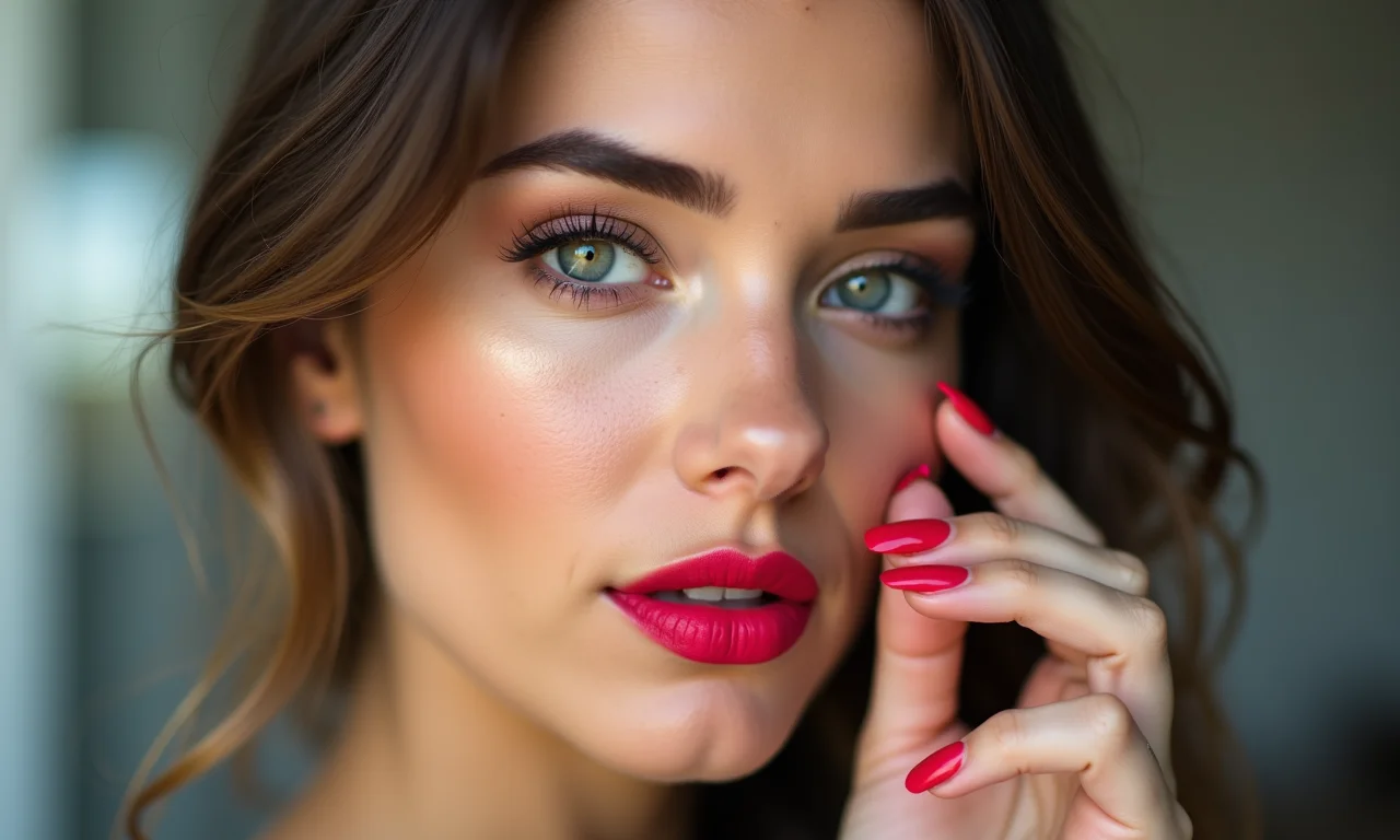 Escolha de batom vibrante para realçar os lábios.