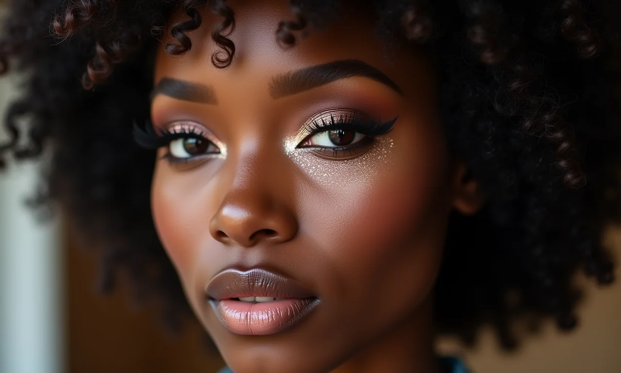 Esfumado com glitter para um toque de glamour em pele negra.