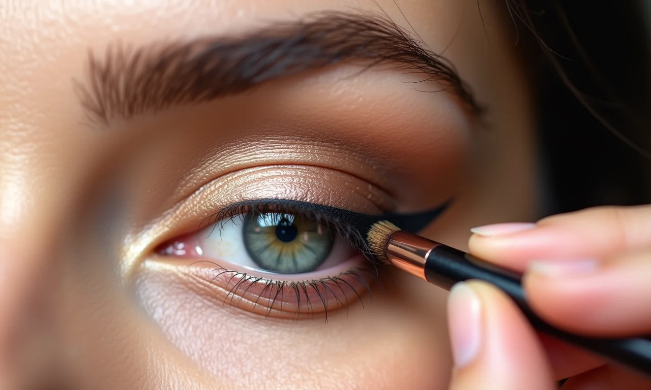 Esfumando o côncavo no passo 4 da maquiagem.