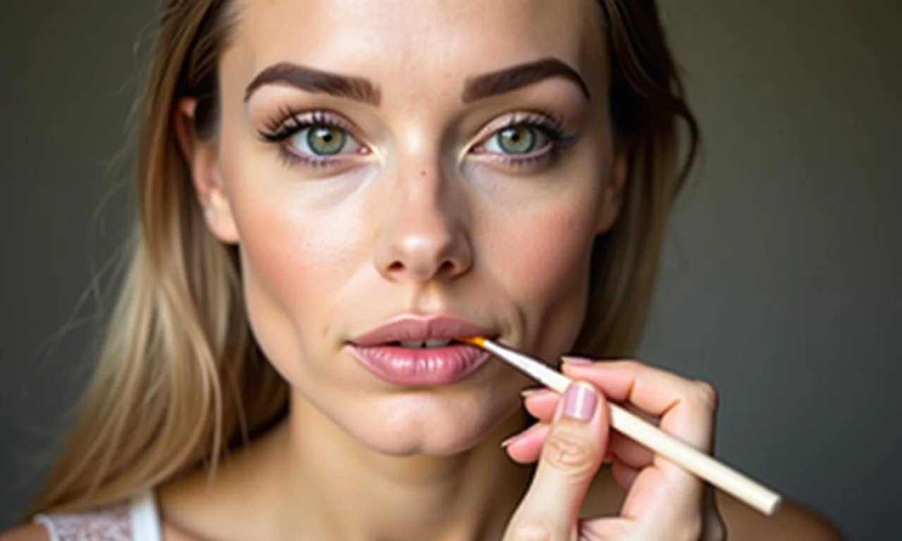 Esfumando o contorno labial para um look natural.