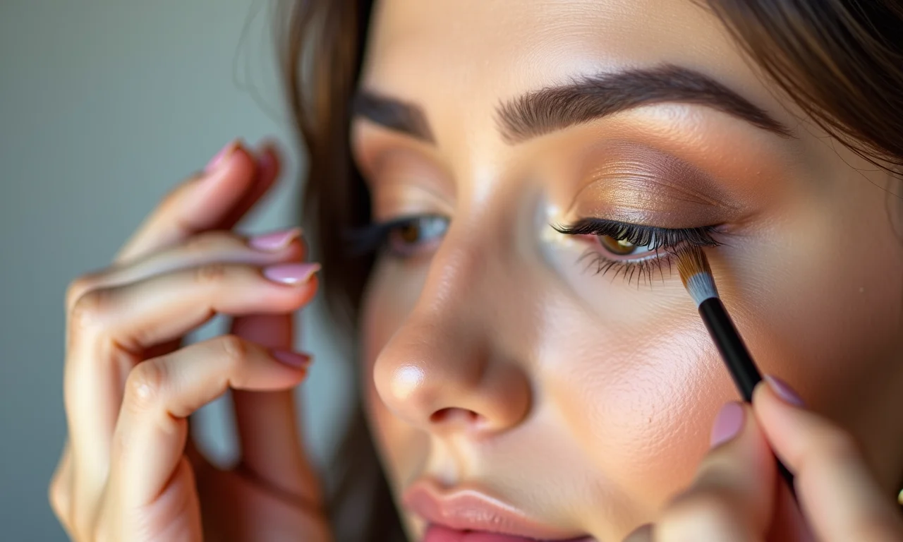 Esfumando sombra marrom clara nos olhos.