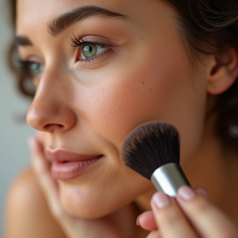 Fácil aplicação do bronzer mineral vegano com pincel macio.