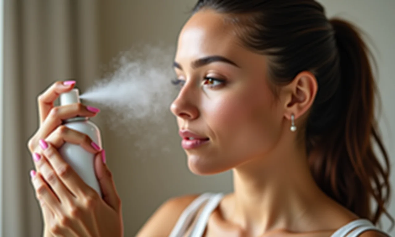 Finalização da maquiagem com spray fixador