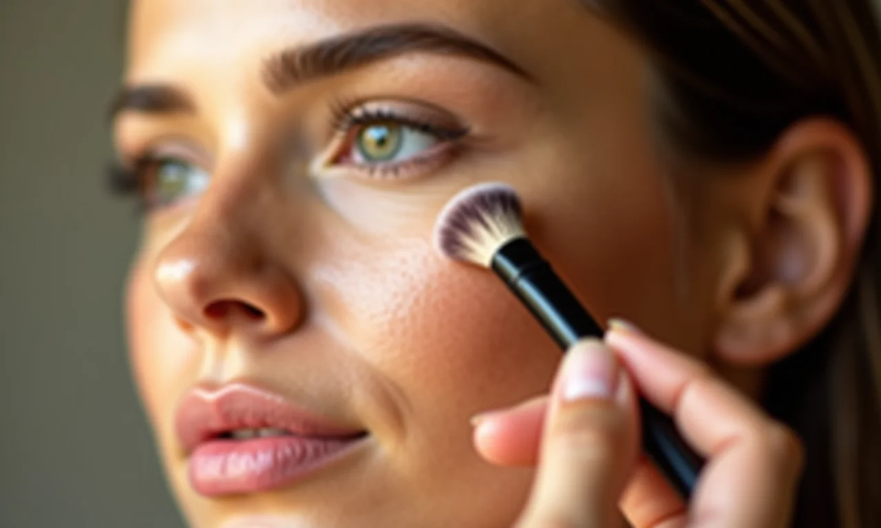 Finalizando a maquiagem com iluminador no passo 7.