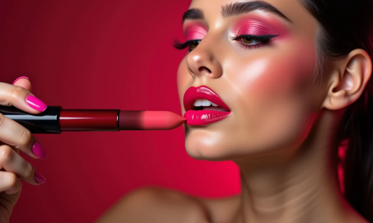 Garota brasileira criando um batom degradê.