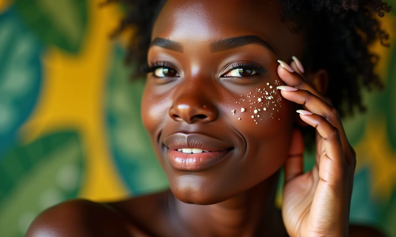 Hidratação profunda para pele negra com sardas radiante.