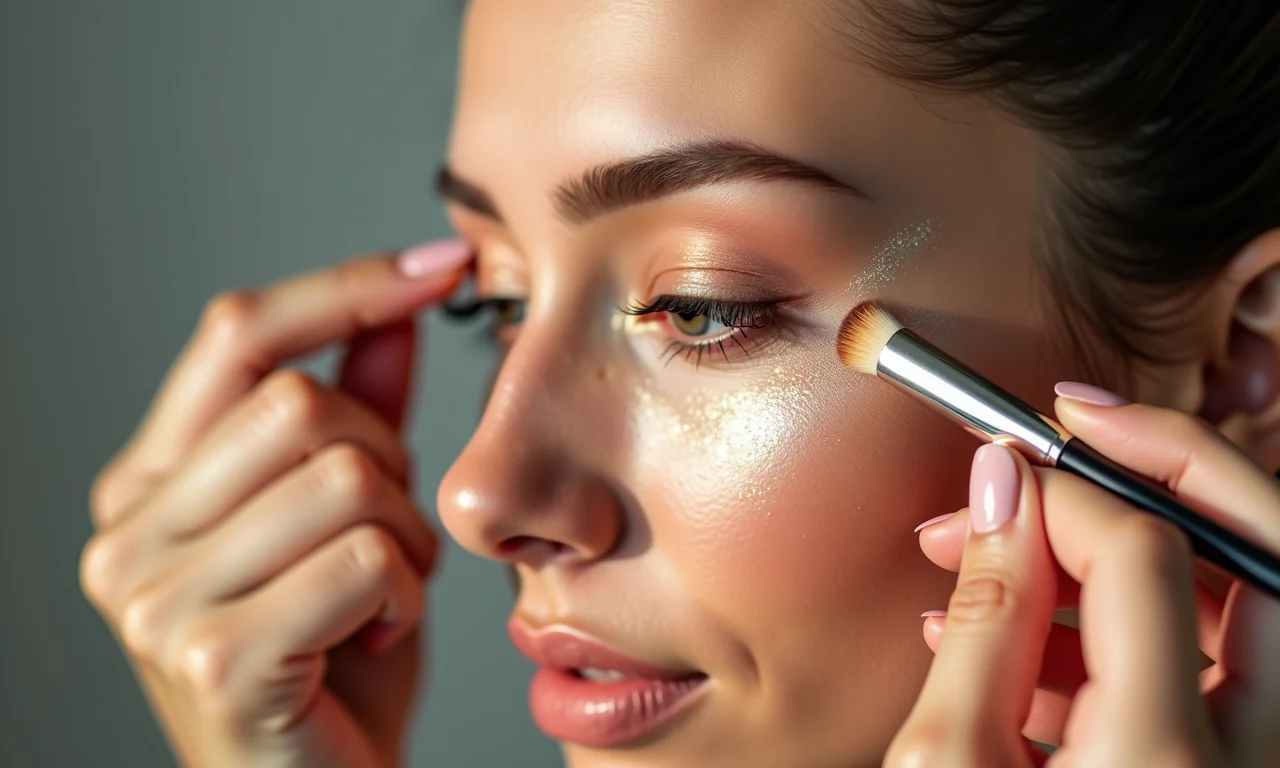 Iluminador abaixo da sobrancelha para realçar o olhar.