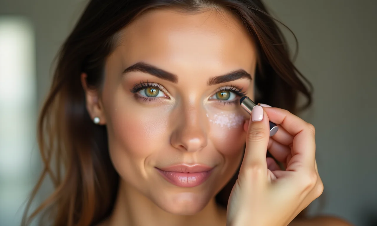 Iluminador no canto interno do olho para destacar.