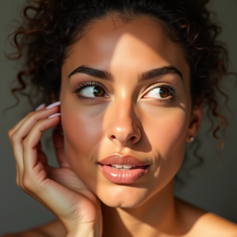 Iluminador no nariz para afinar os traços.