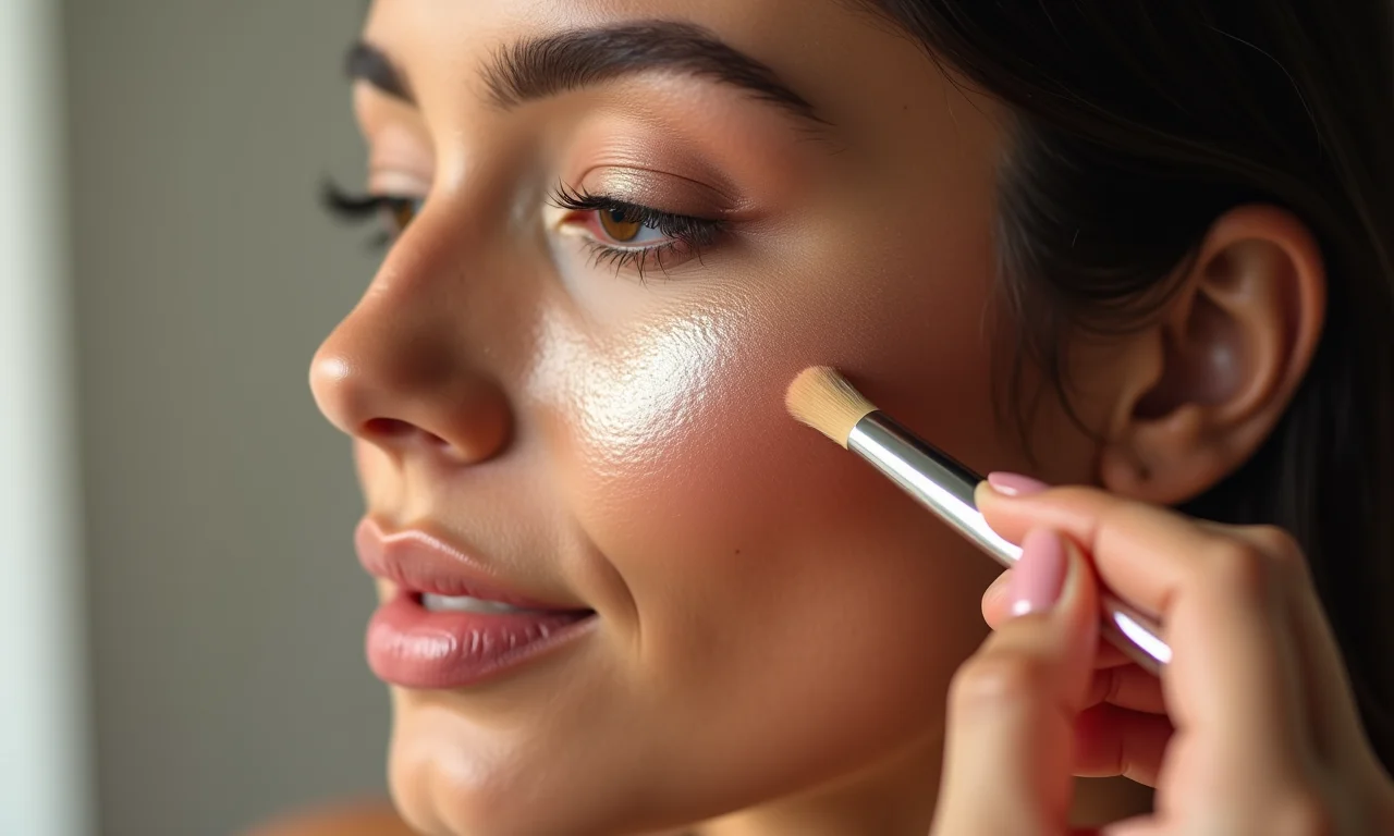 Iluminador realçando as bochechas rosadas.