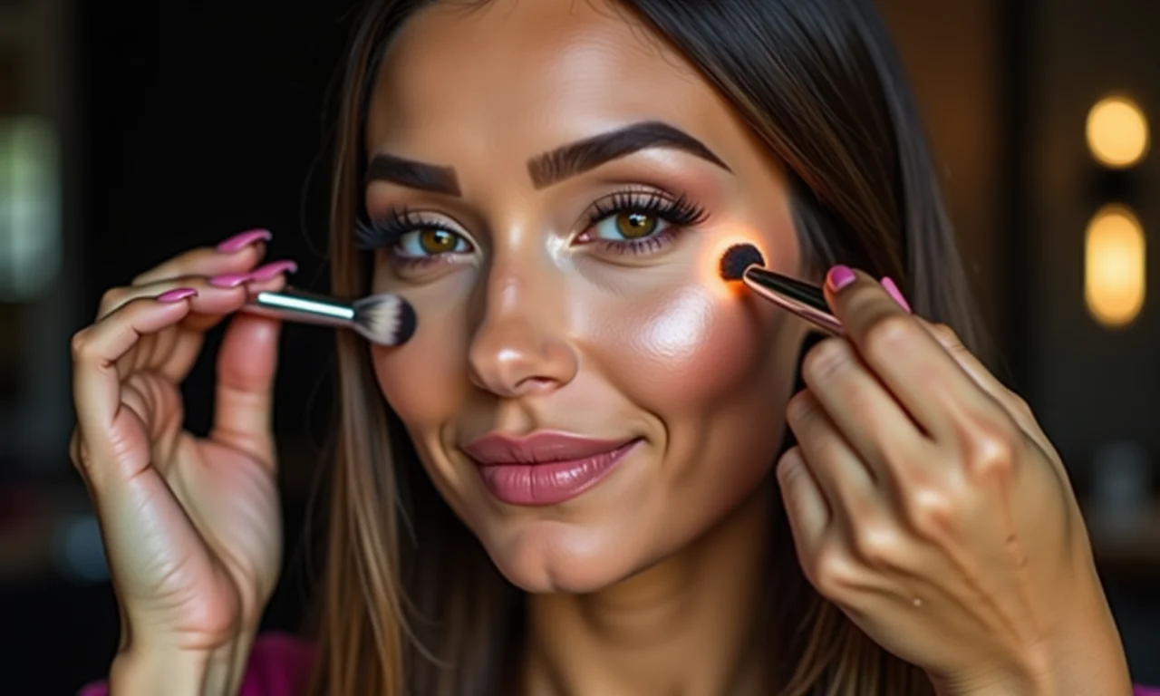 Iluminador realçando os pontos altos do rosto na maquiagem dark coquette.