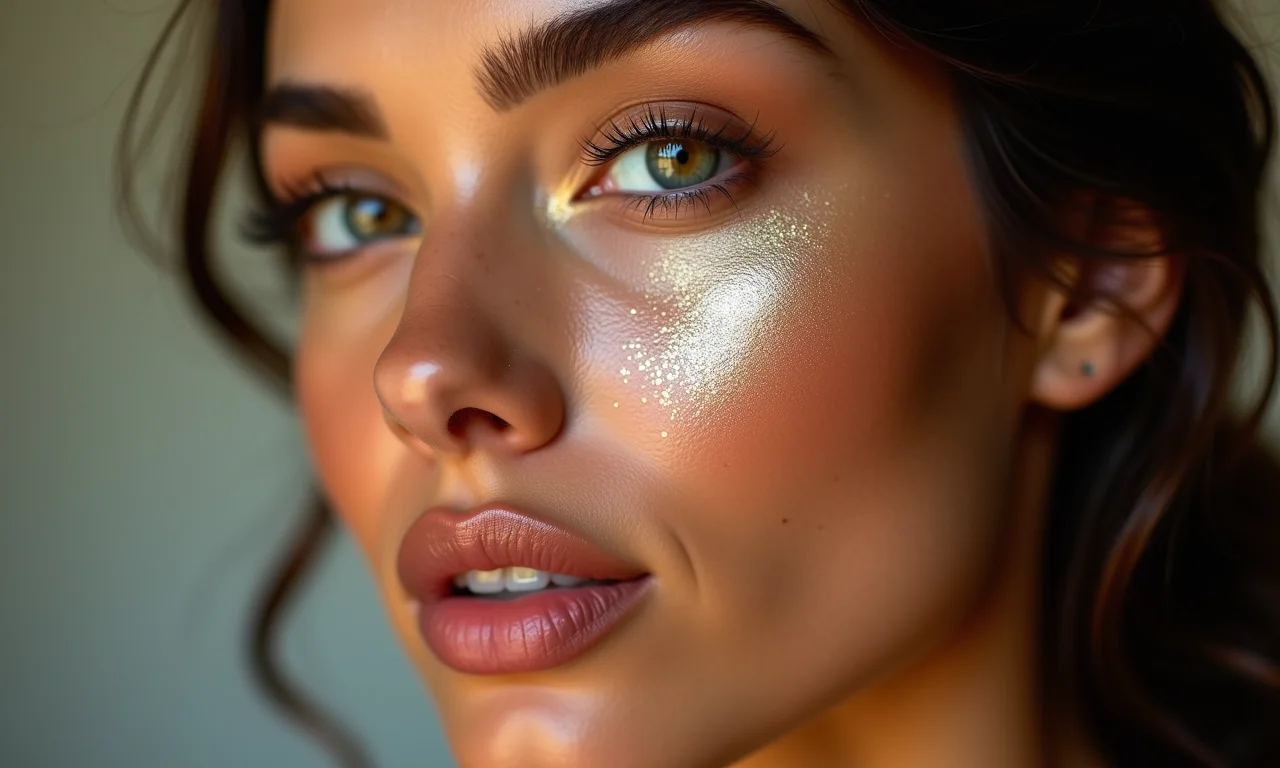 Iluminador realçando os pontos fortes do rosto.