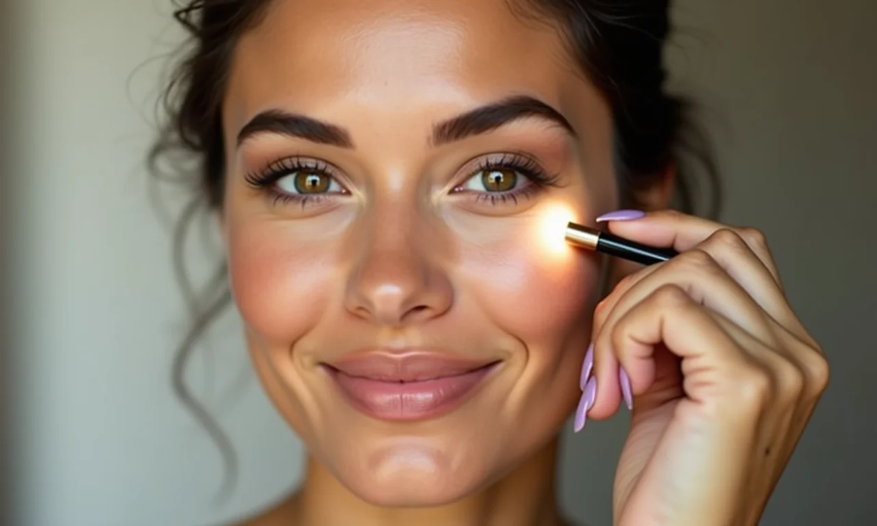 Iluminando o canto interno do olho com iluminador.