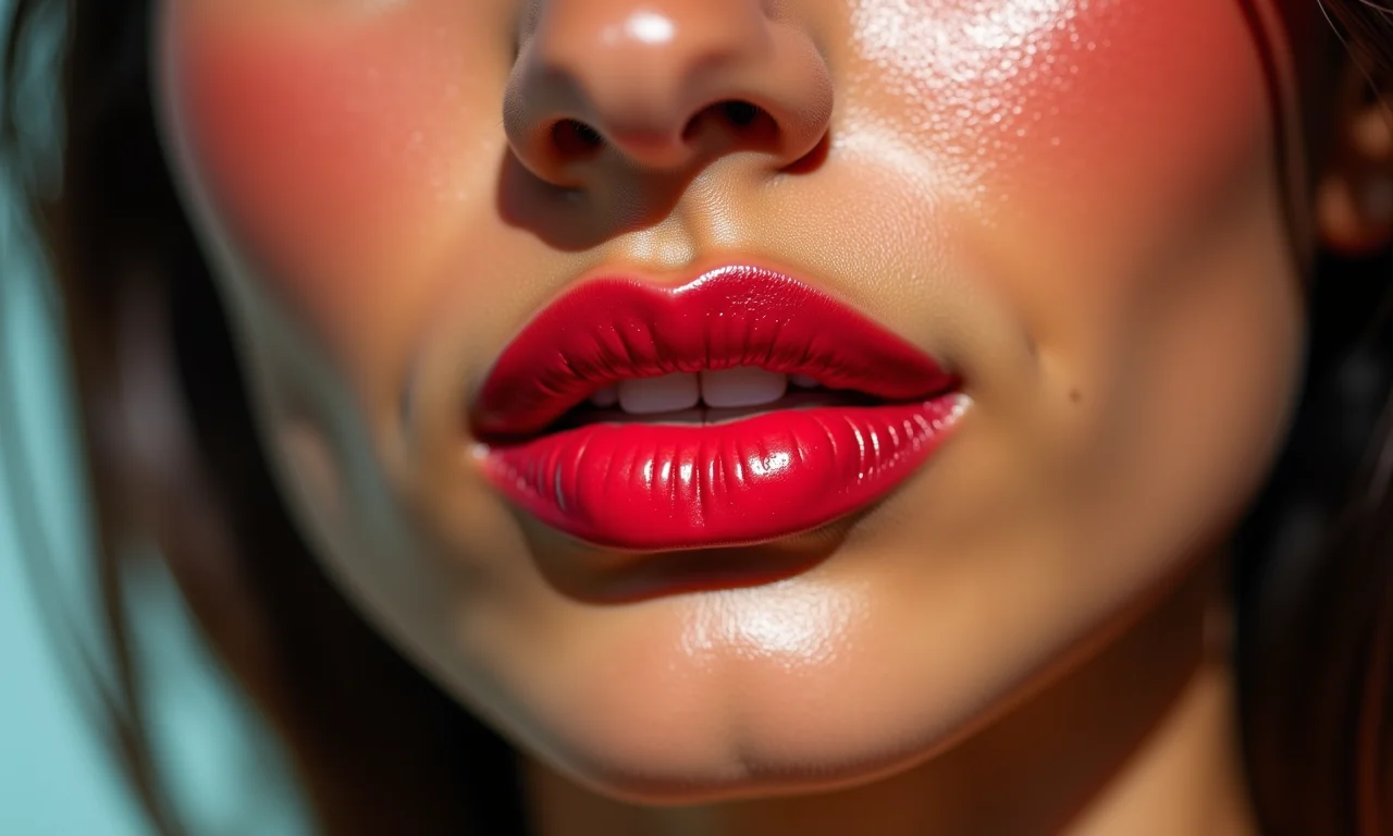 Jovem brasileira com batom e brilho labial glossy.