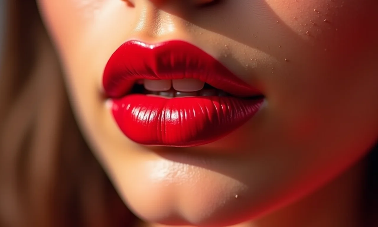 Lábios com batom de longa duração.