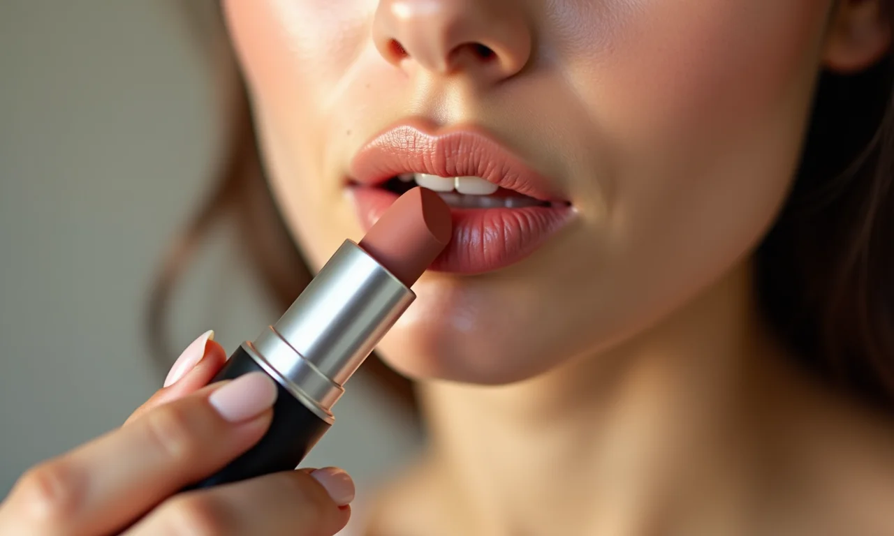 Lábios com batom nude para maquiagem romântica.