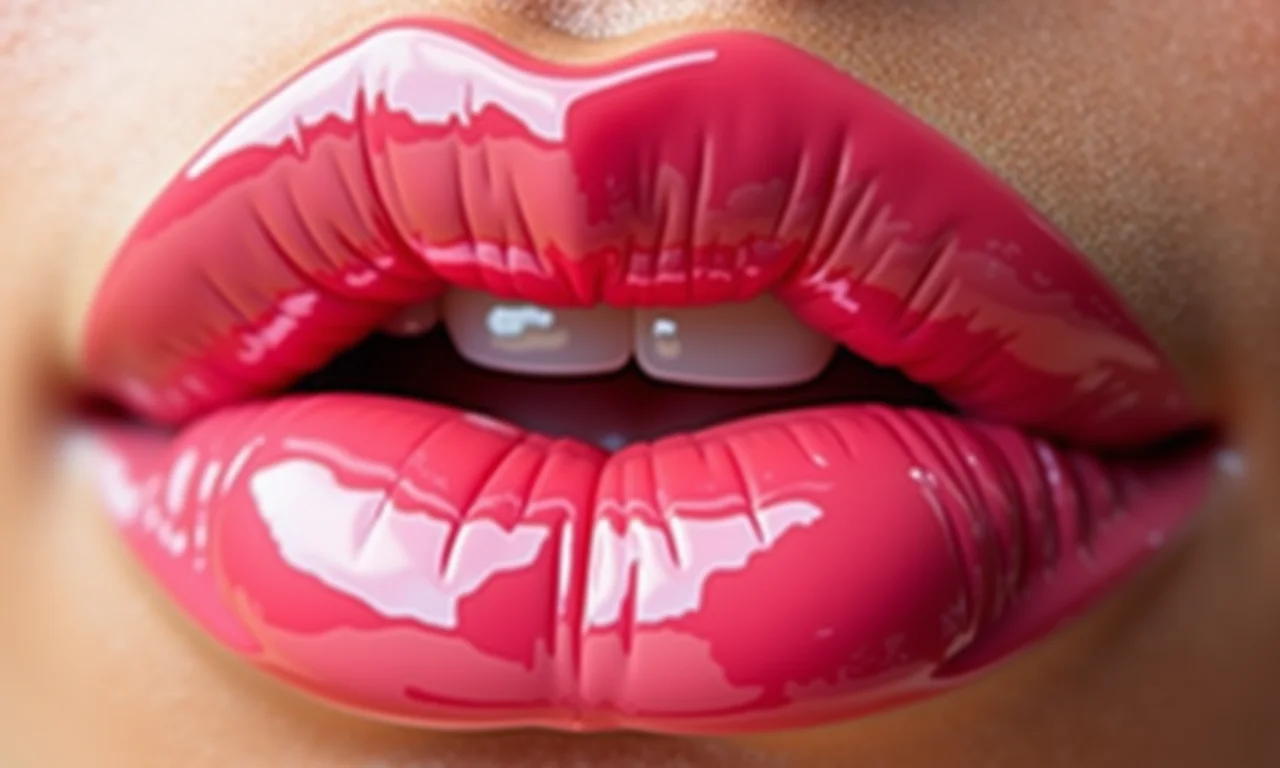 Lábios com gloss labial rosa para um toque de brilho.