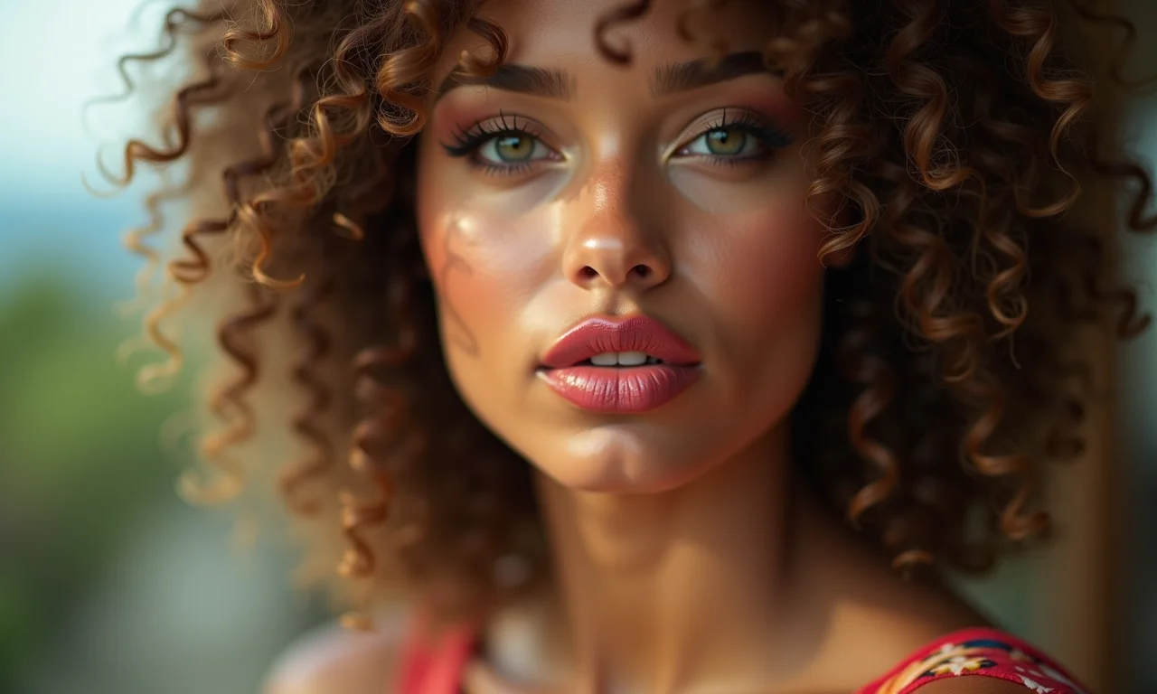 Lábios com gloss ou batom cremoso, maquiagem anos 70.