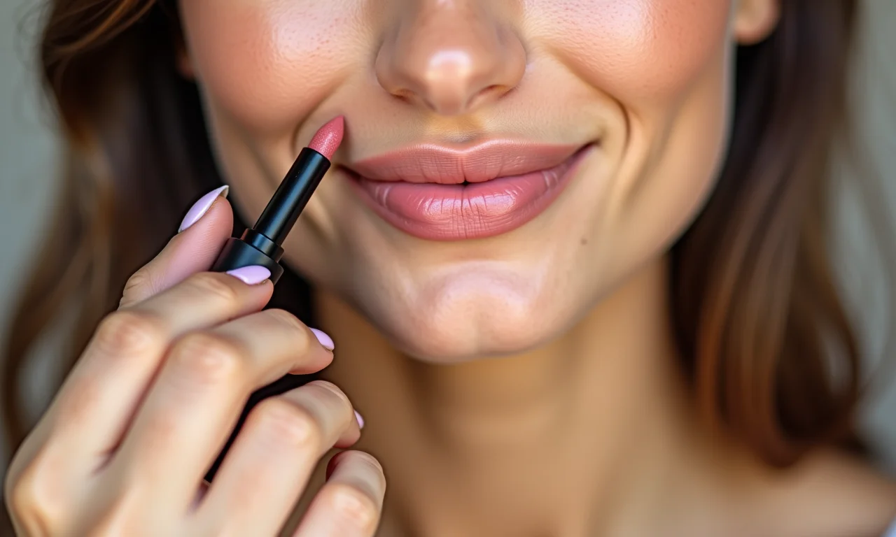 Lábios delicados e definidos com batom.