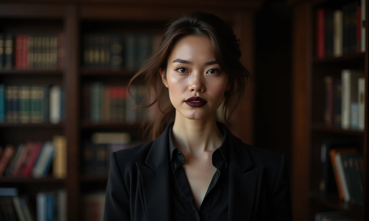 Lábios em tons escuros com visual sofisticado.