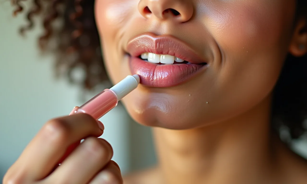 Lábios hidratados com gloss labial.